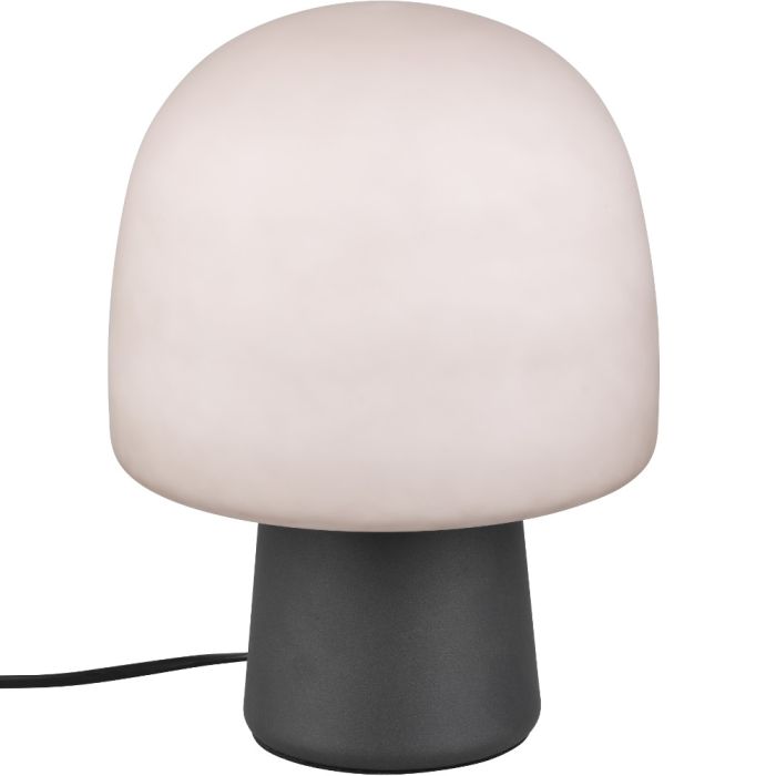 Trio Steen 568200132 zwarte tafellamp met taupe kleurig bolvormig glazen kap