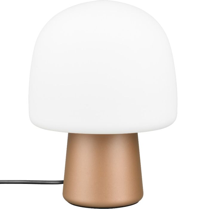 Trio Steen 568200165 koffiebruine tafellamp met wit bolvormig glazen kap