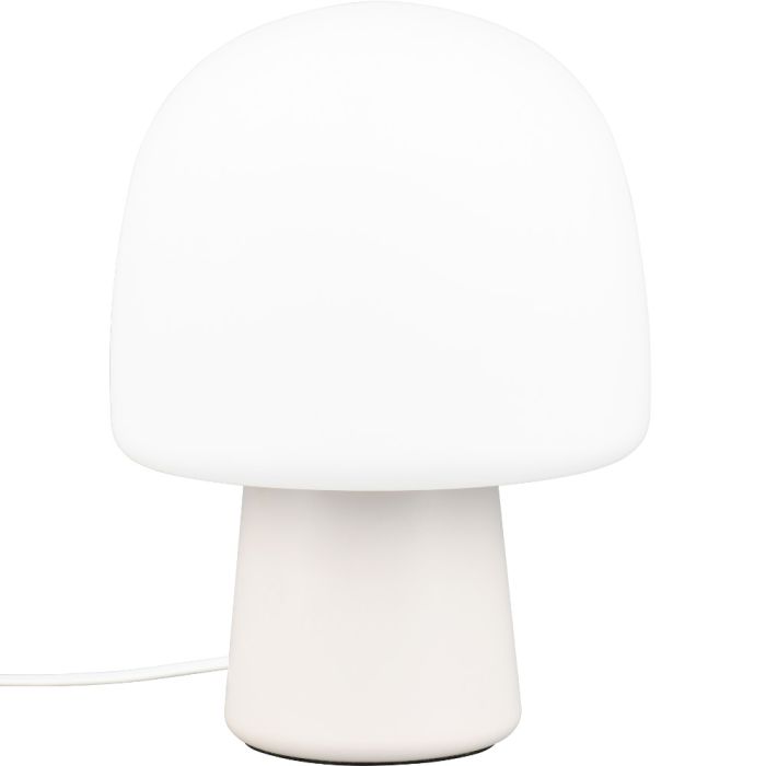 Trio Steen 568200176 warmgrijze tafellamp met wit bolvormig glazen kap