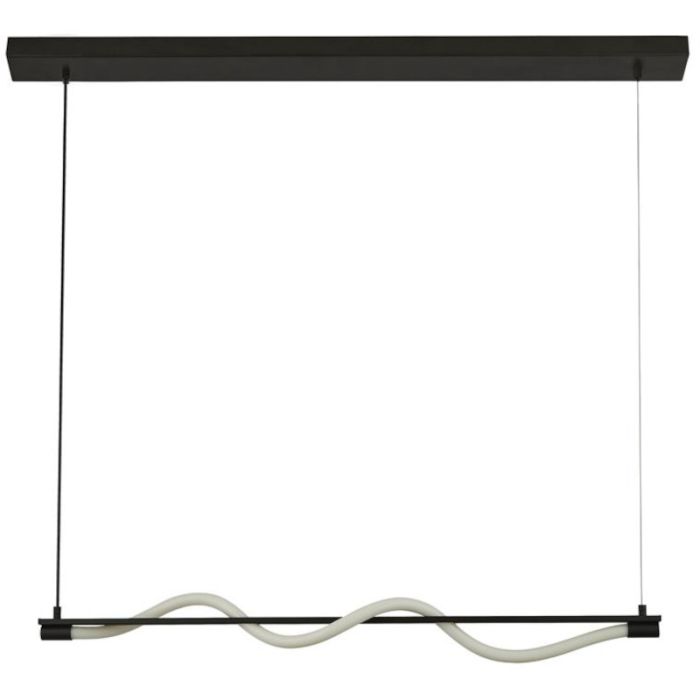 Searchlight Serpent 57211BK zwarte hanglamp met langwerpige plafondbalk en hangende stang met daaromheen gedraaide opalen LED buis