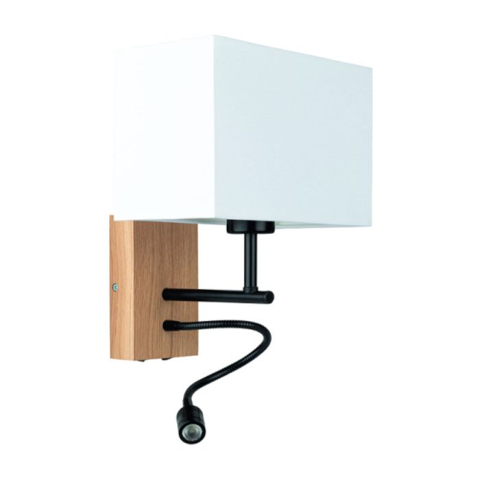 Britop Sonar 5731974 eiken wandlamp met kap van wit textiel