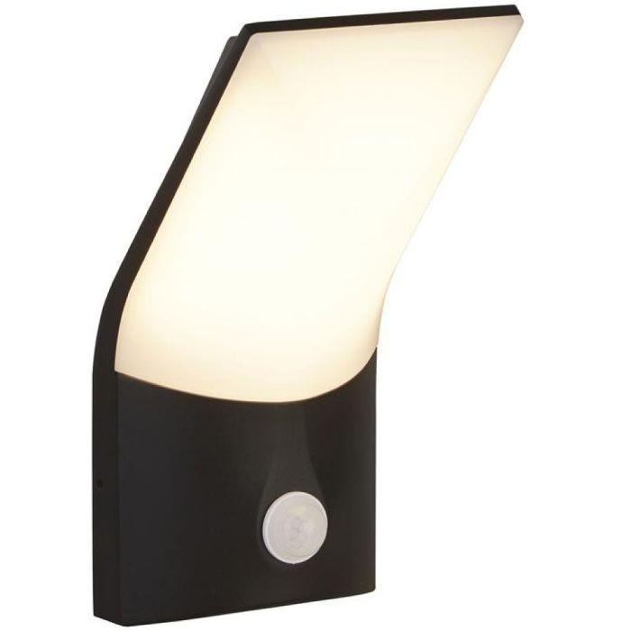 Searchlight Copenhagen 58321BK zwarte wandlamp met schuin LED paneel en bewegingsmelder