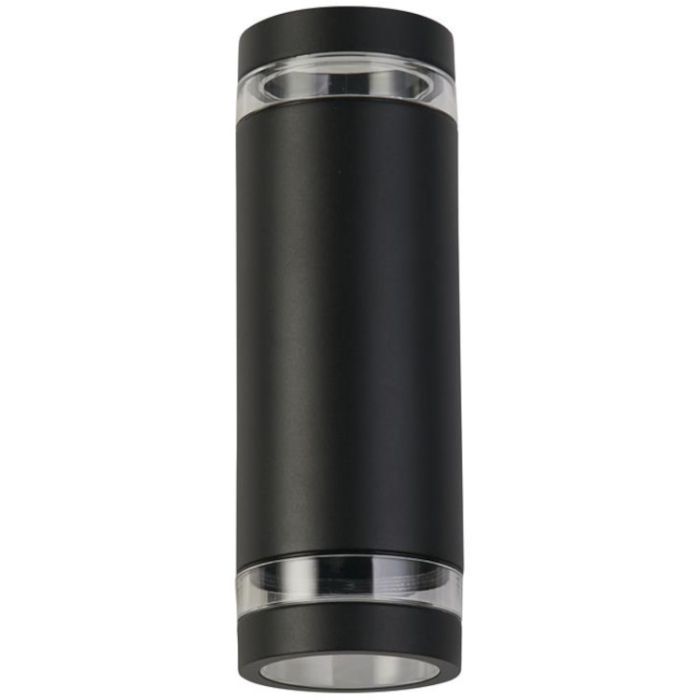 Searchlight Austin 61100BK zwarte buitenlamp met up en down licht en glazen randje voor een zijwaarts lichteffect