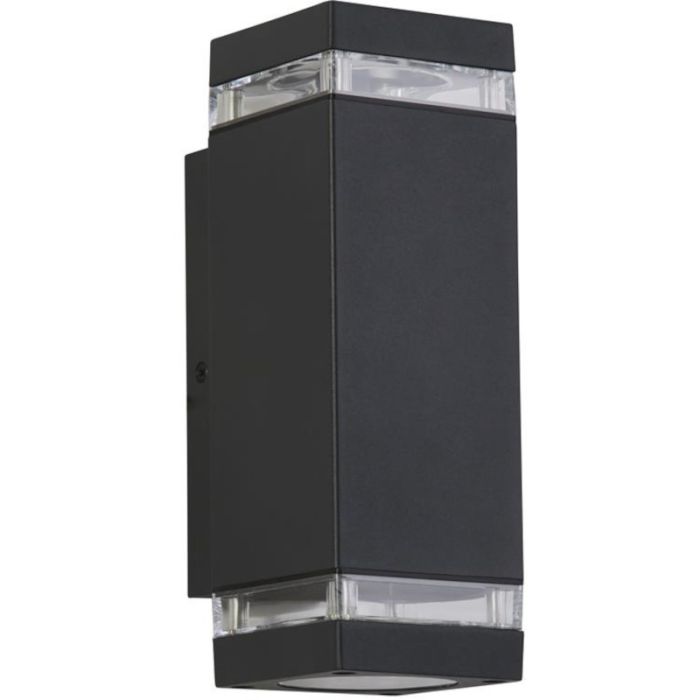 Searchlight Houston 61101GY antraciet grijze rechthoekige buiten wandlamp met up en down licht en zijwaarts kunststof rand voor een zijwaarts lichteffect