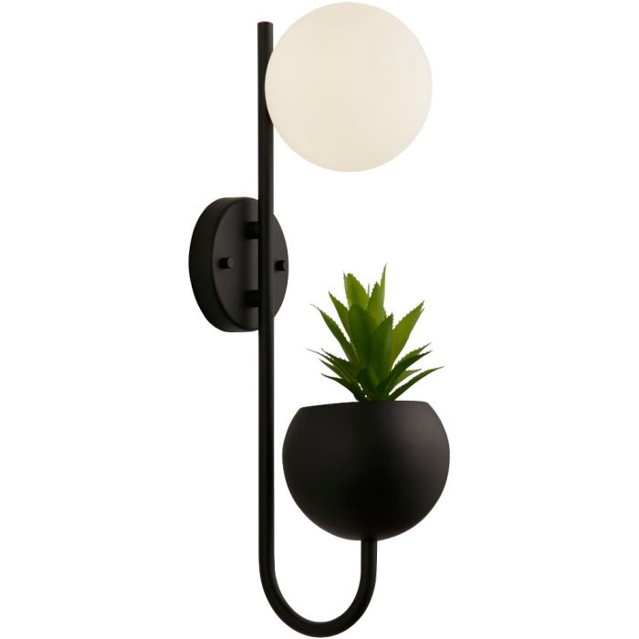 Searchlight Lunar 61220BK zwarte wandlamp met plantenbakje