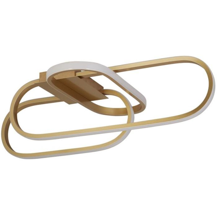 Searchlight Clip 61774GO goudkleurige plafondlamp van 65cm met drie ovale ringen in elkaar met LED strip aan de buitenzijde aan een rechthoekige plafondplaat