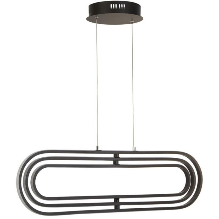 Searchlight Clip 61775BK zwarte hanglamp van 74,5cm met ronde plafondplaat en drie ovale ringen in drie afmetingen die in elkaar kunnen draaien met LED strip aan de buitenzijde