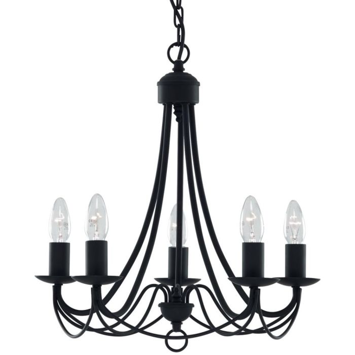 Searchlight Maypole 6345-5BK zwarte klassieke kroonluchter met vijf armen met elk een kaarslamp