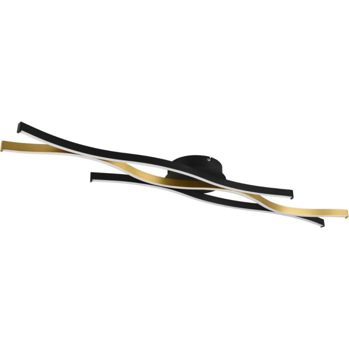 Trio Blaze 641210308 plafondlamp van twee zwarte en een messingkleurige golvende stang met LED strips erin