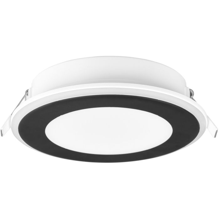 Trio Aura 652410132 zijaanzicht mat zwarte inbouwspot met LED paneeltje en LED rand
