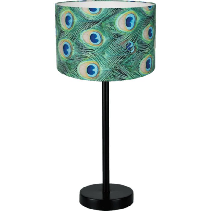 Britop Vert 724080104 tafellamp met fluwelen kap met pauwen veren motief