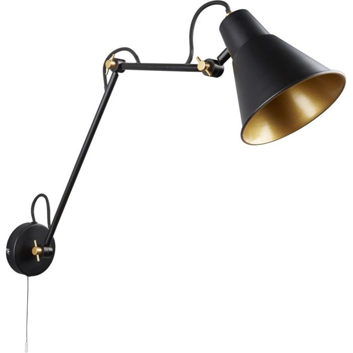 Searchlight Swing Arm zwart met goud kleurige wandspot met scharnierende arm en trekschakelaar
