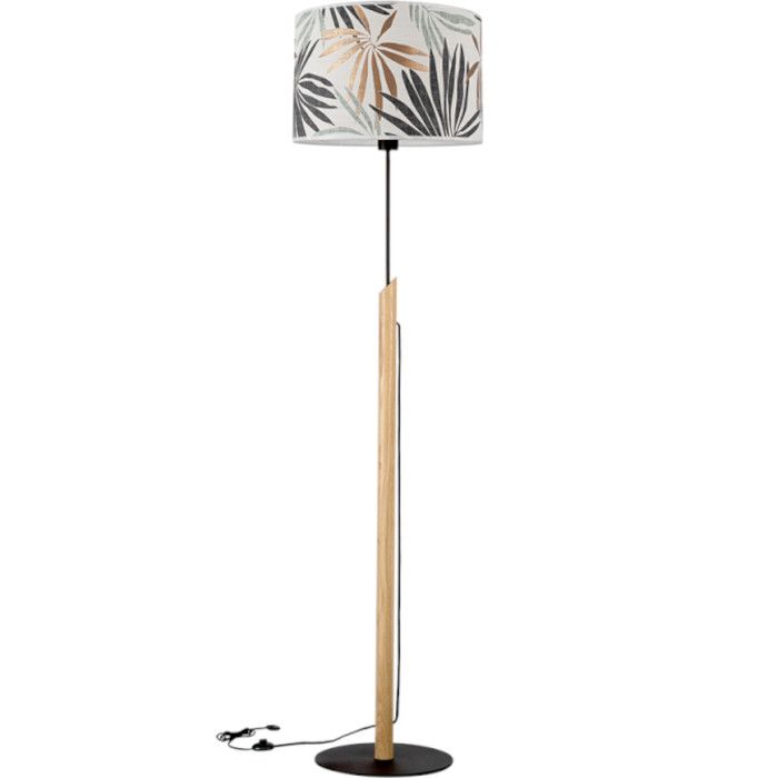Vloerlamp Hoja 762479104 eikenhouten vloerlamp met kap met bladmotief