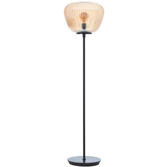 Brilliant Kaizen 80106/86 zwarte vloerlamp met amber geribbeld glazen kap