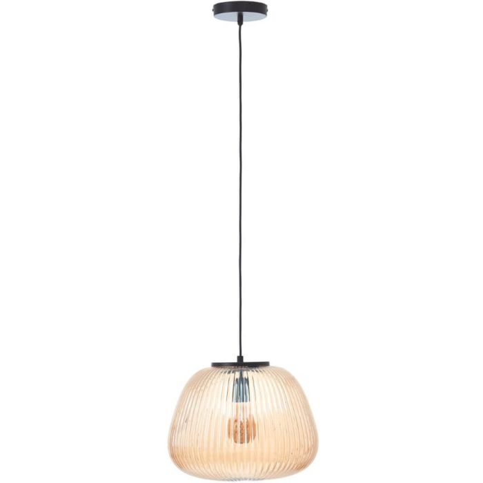 Brilliant Kaizen 80108/86 zwarte hanglamp met kap van amber geribbeld glas