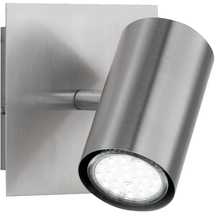 Trio Marley 802400104 staalkleurig wandspotje met vierkante wandplaat en cilindervormig spotje met GU10 lamp