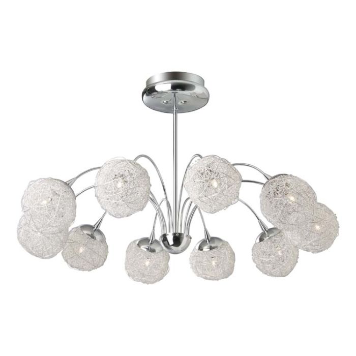 Brilliant Belis chromen plafondlamp met een diameter van 63cm en 10 bollen van metaal gaas