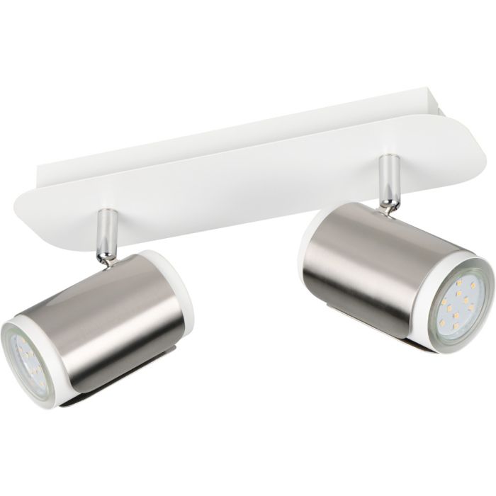 Trio Gillan 814500207 spot met rechthoekige plafondbalk en twee wit met staalkleurige spotjes met GU10 lampje