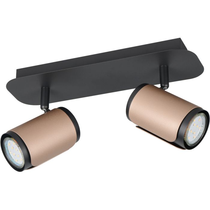 Trio Gillan 814500265 spot met zwarte rechthoekige plafondbalk en twee zwart met koffiebruine spotjes met GU10 lampje