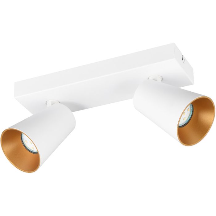 Trio Sharp 817100231 witte spot met rechthoekige plafondplaat en twee kegelvormige spotjes met verdiepte GU10 lamp en goudkleurige binnenzijde
