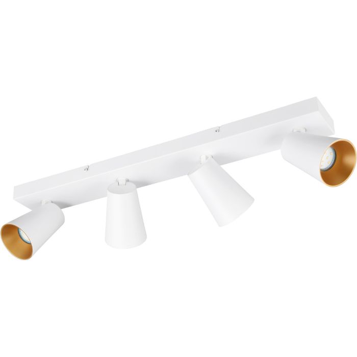 Trio Sharp 817100431 witte spot met rechthoekige plafondplaat en vier kegelvormige spotjes met verdiepte GU10 lamp en goudkleurige binnenzijde