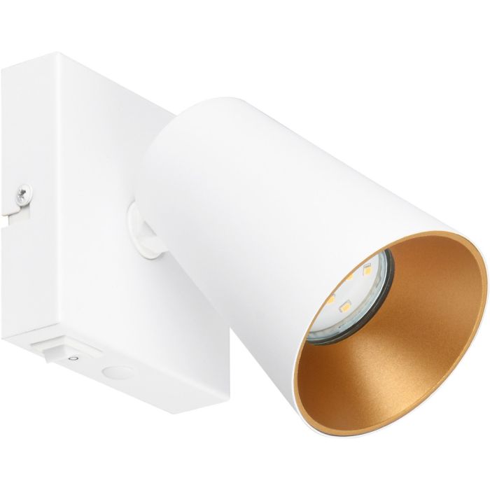 Trio Sharp 817170131 witte spot met vierkant wandplaatje en kegelvormig spotje met verdiepte GU10 lamp en goudkleurige binnenzijde