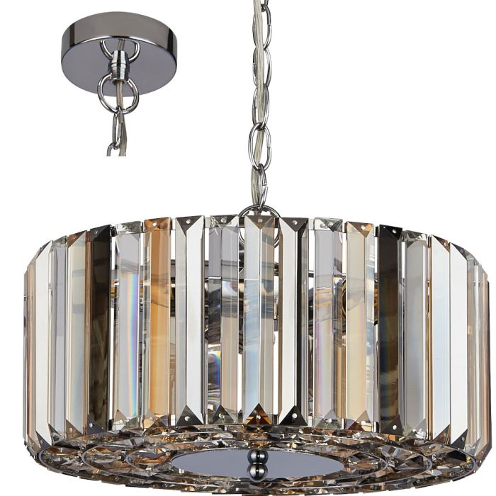 Searchlight Chapeau hanglamp van 35cm diameter met kap van amber helder en rookglazen staafjes