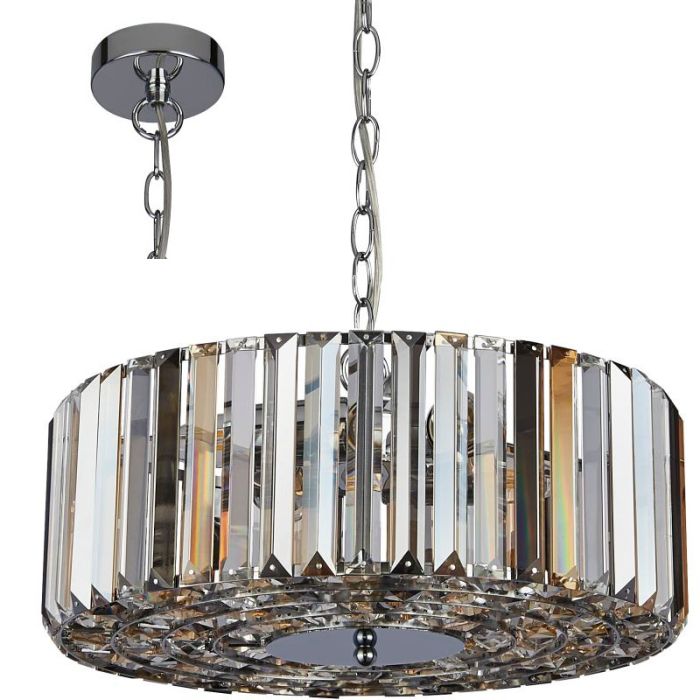 Searchlight Chapeau hanglamp van 50cm diameter met kap van amber, helder en rookglazen staafjes