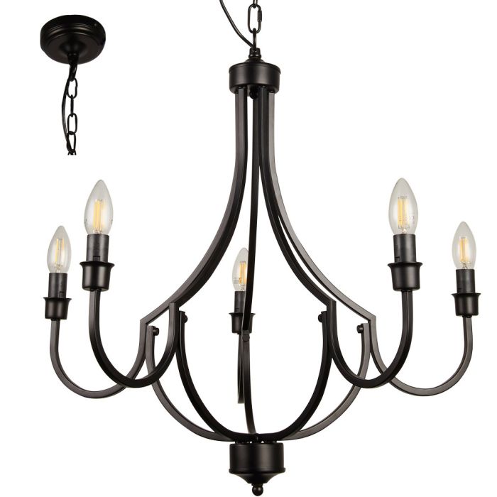 Searchlight Lodge 82915-5BK zwart metalen kroonluchter