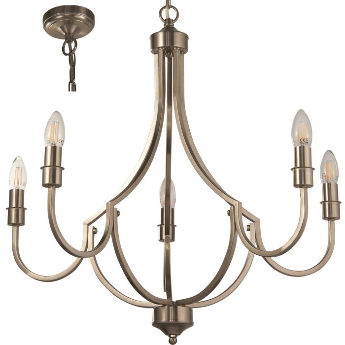 Searchlight Lodge 82915-5SS staal kleurige kroonluchter