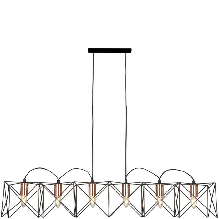 Searchlight Anthea zwarte hanglamp van 110cm lang van staaldraad met koperen lamphouders