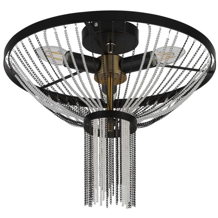 Searchlight Baguette 86353-3BK zwart met messing plafonniere