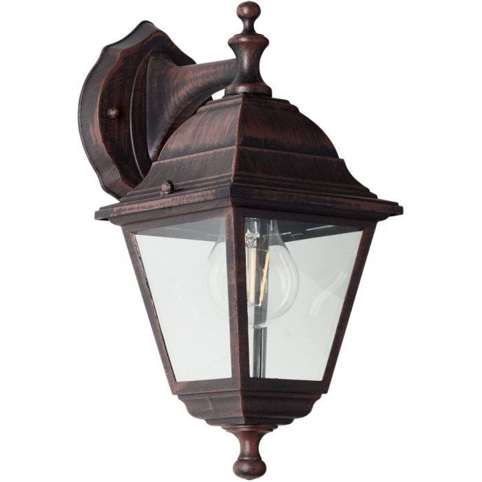 Brilliant Nissie 90992A55 klassieke roestbruine wandlamp voor buiten met hangende kap en vier transparante ruitjes
