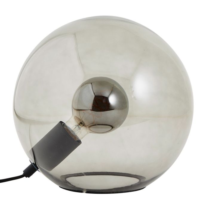 Brilliant Belado 92804/76 zwarte fitting met rookglazen kogelvormige op het glas liggende tafellamp