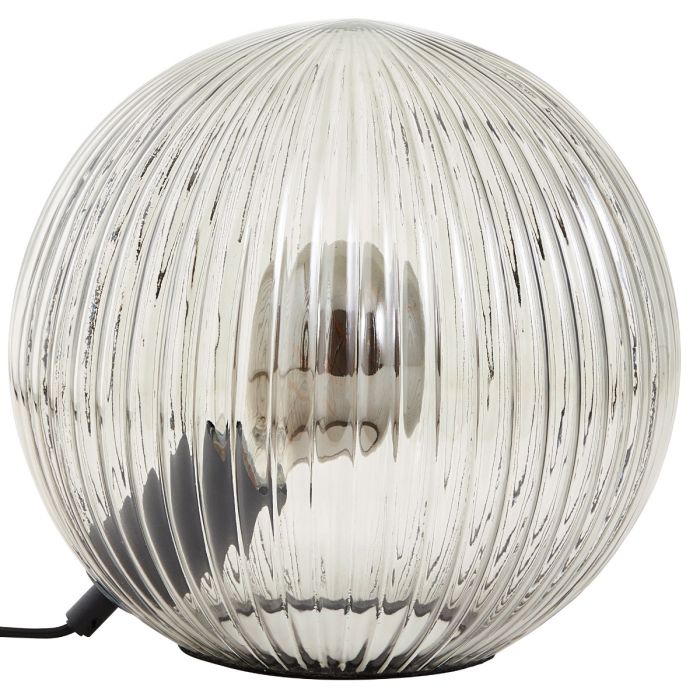 Brilliant Belado 92804/93 zwarte fitting met rook-, en ribbelglazen kogelvormige op het glas liggende tafellamp