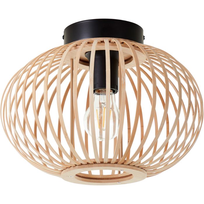 Brilliant Enca 92859/09 zwarte plafondlamp met kap van bamboe strookjes