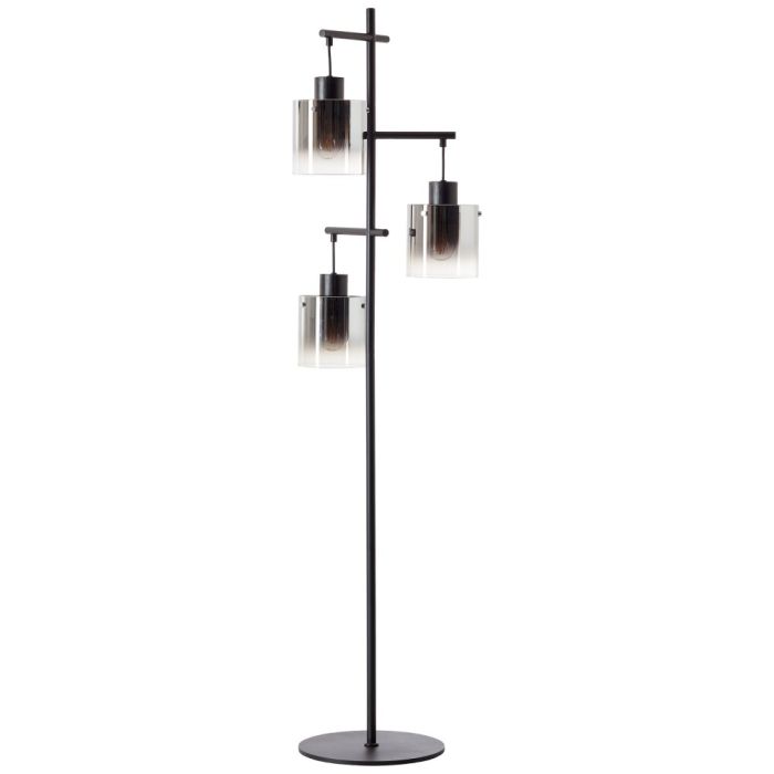 Brilliant Simonis 93168/93 zwarte vloerlamp met drie hangende rookglazen kappen
