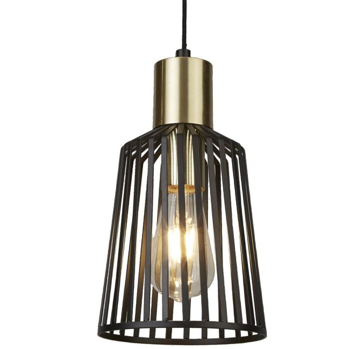 Searchlight Bird Cage 9412BK zwarte hanglamp met messing details