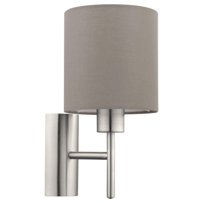 Eglo Pasteri 94925 staalkleurige wandlamp ronde naar boven gericht taupe kleurige kap van textiel