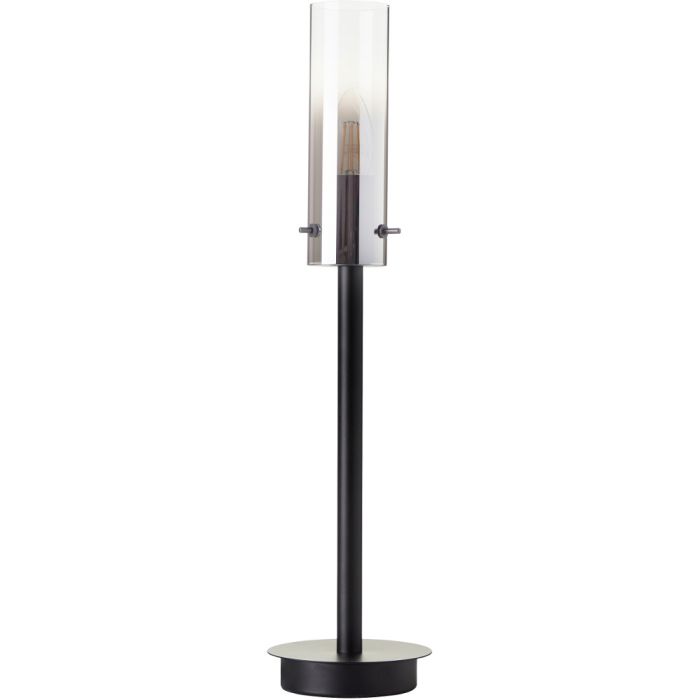 Brilliant Glasini 99207/06 zwarte tafellamp met dun cilindervormig rookglazen kapje