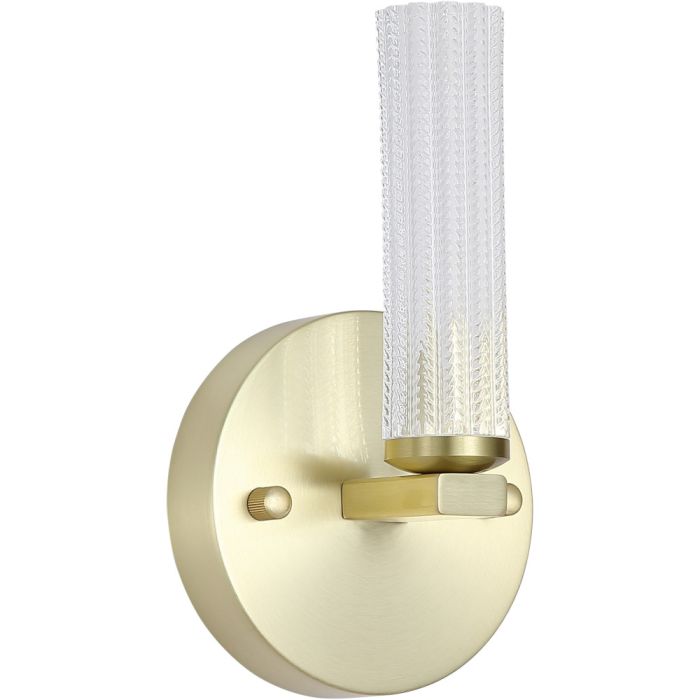 Searchlight Aberdeen 10371SB mat messing badkamer wandlamp met omhoog staand geribbeld buisje