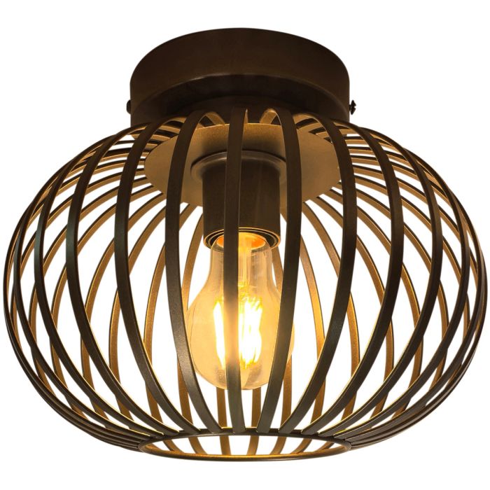 Freelight Aglio brons-goud kleurige plafondlamp van 25cm in diameter met open kap van dunne reepjes metaal en st64 edison lamp