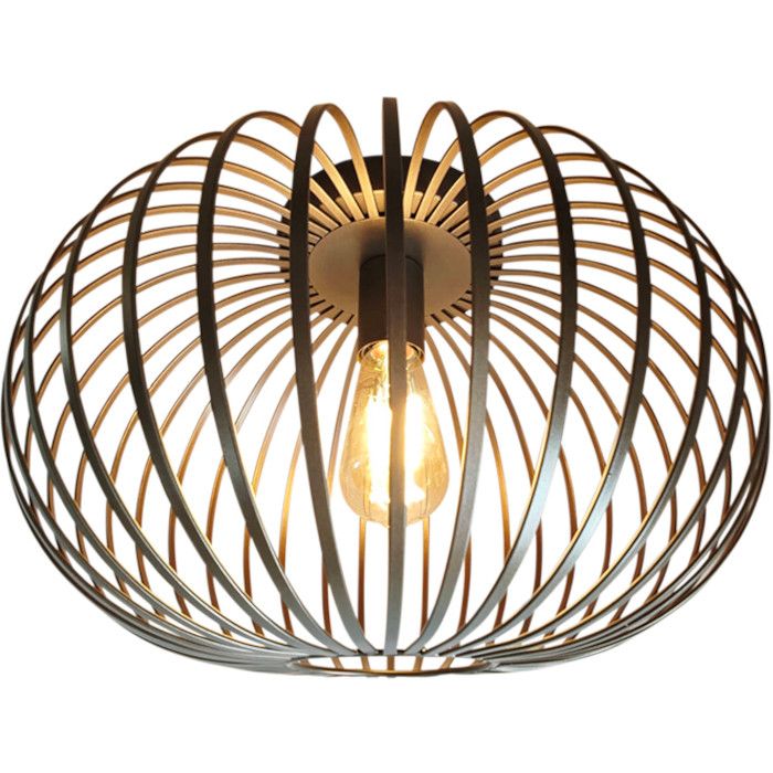 Freelight Aglio brons-goud kleurige plafondlamp van 40cm in diameter met open kap van dunne reepjes metaal en st64 edison lamp