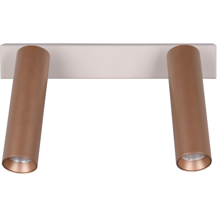 Trio Ambala 849210265 spot met twee koffiebruine cilindervormige dunne spotjes met zandkleurig bevestigingsbalkje met schakelaar om de lichtkleur in te stellen