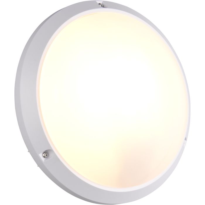 Reality Ambato witte ronde wandlamp voor buiten van 27cm in diameter met een wit kunststof schaal
