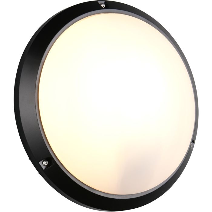 Reality Ambato zwarte ronde wandlamp voor buiten van 27cm in diameter met een wit kunststof schaal