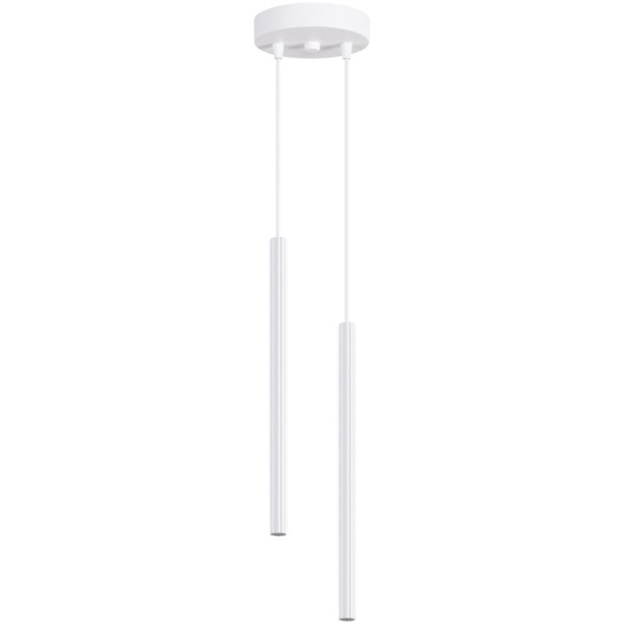 Sollux Arche witte hanglamp met een diameter van 15cm en twee geribbelde buizen van 49,5 cm hoog en 25 mm in diameter