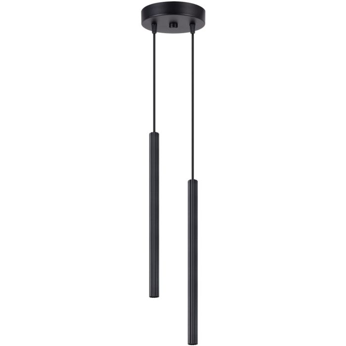 Sollux Arche zwarte hanglamp met een diameter van 15cm en twee geribbelde buizen van 49,5 cm hoog en 25 mm in diameter