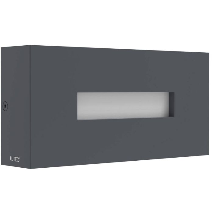 Lutec Arteo antraciet grijze rechthoekige wandlamp van 23 cm breed met lichtvenster naar voren, beneden en boven