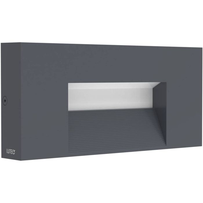 Lutec Arteo antraciet grijze rechthoekige wandlamp van 23 cm breed met lichtvenster naar voren en beneden